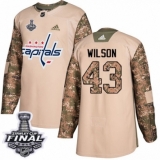 Youth Adidas Washington Capitals #43 Tom Wilson Authentic Camo Veterans Day Practice 2018 Stanley Cup Final NHL Jersey