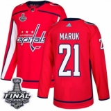 Men's Adidas Washington Capitals #21 Dennis Maruk Authentic Red Home 2018 Stanley Cup Final NHL Jersey