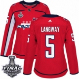 Women's Adidas Washington Capitals #5 Rod Langway Authentic Red Home 2018 Stanley Cup Final NHL Jersey