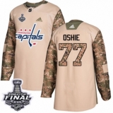 Men's Adidas Washington Capitals #77 T.J. Oshie Authentic Camo Veterans Day Practice 2018 Stanley Cup Final NHL Jersey