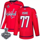 Men's Adidas Washington Capitals #77 T.J. Oshie Premier Red Home 2018 Stanley Cup Final NHL Jersey