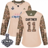 Women's Adidas Washington Capitals #11 Mike Gartner Authentic Camo Veterans Day Practice 2018 Stanley Cup Final NHL Jersey