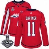 Women's Adidas Washington Capitals #11 Mike Gartner Authentic Red Home 2018 Stanley Cup Final NHL Jersey