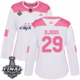 Women's Adidas Washington Capitals #29 Christian Djoos Authentic White/Pink Fashion 2018 Stanley Cup Final NHL Jersey