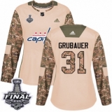 Women's Adidas Washington Capitals #31 Philipp Grubauer Authentic Camo Veterans Day Practice 2018 Stanley Cup Final NHL Jersey