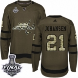 Youth Adidas Washington Capitals #21 Lucas Johansen Authentic Green Salute to Service 2018 Stanley Cup Final NHL Jersey