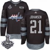 Men's Adidas Washington Capitals #21 Lucas Johansen Authentic Black 1917-2017 100th Anniversary 2018 Stanley Cup Final NHL Jersey