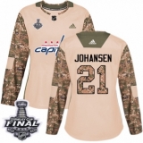 Women's Adidas Washington Capitals #21 Lucas Johansen Authentic Camo Veterans Day Practice 2018 Stanley Cup Final NHL Jersey