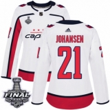 Women's Adidas Washington Capitals #21 Lucas Johansen Authentic White Away 2018 Stanley Cup Final NHL Jersey