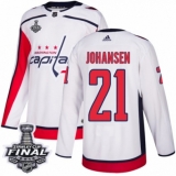 Men's Adidas Washington Capitals #21 Lucas Johansen Authentic White Away 2018 Stanley Cup Final NHL Jersey