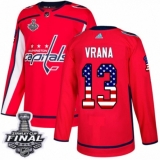 Men's Adidas Washington Capitals #13 Jakub Vrana Authentic Red USA Flag Fashion 2018 Stanley Cup Final NHL Jersey
