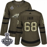 Women's Adidas Washington Capitals #68 Jaromir Jagr Authentic Green Salute to Service 2018 Stanley Cup Final NHL Jersey