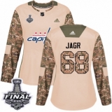 Women's Adidas Washington Capitals #68 Jaromir Jagr Authentic Camo Veterans Day Practice 2018 Stanley Cup Final NHL Jersey