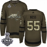 Men's Adidas Washington Capitals #55 Aaron Ness Authentic Green Salute to Service 2018 Stanley Cup Final NHL Jersey
