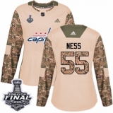 Women's Adidas Washington Capitals #55 Aaron Ness Authentic Camo Veterans Day Practice 2018 Stanley Cup Final NHL Jersey