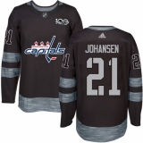 Men's Adidas Washington Capitals #21 Lucas Johansen Premier Black 1917-2017 100th Anniversary NHL Jersey