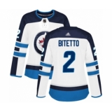 Women's Winnipeg Jets #2 Anthony Bitetto Authentic White Away Hockey Jersey