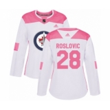 Women's Adidas Winnipeg Jets #28 Jack Roslovic Authentic White Pink Fashion NHL Jersey