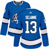 Women's Adidas Winnipeg Jets #13 Teemu Selanne Authentic Blue Alternate NHL Jersey