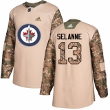 Youth Adidas Winnipeg Jets #13 Teemu Selanne Authentic Camo Veterans Day Practice NHL Jersey