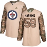 Youth Adidas Winnipeg Jets #58 Jansen Harkins Authentic Camo Veterans Day Practice NHL Jersey
