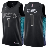 Men's Nike Jordan Charlotte Hornets #1 Muggsy Bogues Authentic Black NBA Jersey - City Edition