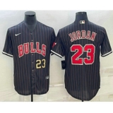 Men's Chicago Bulls #23 Michael Jordan Number Black With Cool Base Stitched Baseball Jerseys