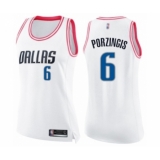 Women's Dallas Mavericks #6 Kristaps Porzingis Swingman White Pink Fashion Basketball Jerse