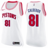 Women's Nike Detroit Pistons #81 Jose Calderon Swingman White Pink Fashion NBA Jersey