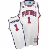 Men's Adidas Detroit Pistons #1 Allen Iverson Authentic White Throwback NBA Jersey