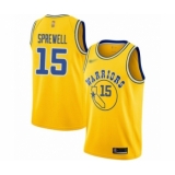 Men's Golden State Warriors #15 Latrell Sprewell Authentic Gold Hardwood Classics Basketball Jersey