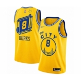 Men's Golden State Warriors #8 Alec Burks Authentic Gold Hardwood Classics Basketball Jersey - The City Classic Edition