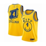 Men's Golden State Warriors #4 Omari Spellman Authentic Gold Hardwood Classics Basketball Jersey - The City Classic Edition