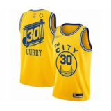 Women's Golden State Warriors #30 Stephen Curry Swingman Gold Hardwood Classics Basketball Jersey - The City Classic Edition