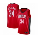 Men's Houston Rockets #34 Hakeem Olajuwon Authentic Red Finished Basketball Jersey - Icon Edition