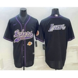 Men's Los Angeles Lakers Black Big Logo With Cool Base Stitched Baseball Jersey
