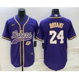 Men's Los Angeles Lakers #24 Kobe Bryant Purple With Cool Base Stitched Baseball Jerseys