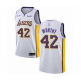 Men's Los Angeles Lakers #42 James Worthy Authentic White Basketball Jersey - Association Edition
