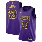 Women's Nike Los Angeles Lakers #23 LeBron James Swingman Purple stripe NBA Jersey