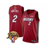 Men's Miami Heat #2 Gabe Vincent Red 2023 Finals Statement Edition With NO.6 Stitched Basketball Jersey