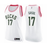 Women's Milwaukee Bucks #17 Pau Gasol Swingman White Pink Fashion Basketball Jersey