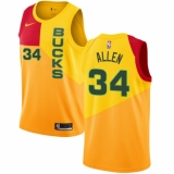 Men's Nike Milwaukee Bucks #34 Ray Allen Swingman Yellow NBA Jersey - City Edition