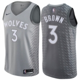 Men's Nike Minnesota Timberwolves #3 Anthony Brown Authentic Gray NBA Jersey - City Edition