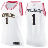 Women's Nike New Orleans Pelicans #1 Zion Williamson White Pink NBA Swingman Fashion Jersey