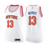 Women's New York Knicks #13 Marcus Morris Swingman White Pink Fashion Basketball Jersey