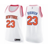 Women's New York Knicks #23 Mitchell Robinson Swingman White Pink Fashion Basketball Jersey