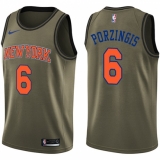 Youth Nike New York Knicks #6 Kristaps Porzingis Swingman Green Salute to Service NBA Jersey