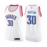 Women's Oklahoma City Thunder #30 Deonte Burton Swingman White Pink Fashion Basketball Jersey