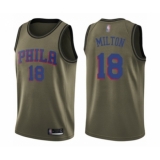 Youth Philadelphia 76ers #18 Shake Milton Swingman Green Salute to Service Basketball Jersey