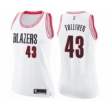 Women's Portland Trail Blazers #43 Anthony Tolliver Swingman White Pink Fashion Basketball Jersey